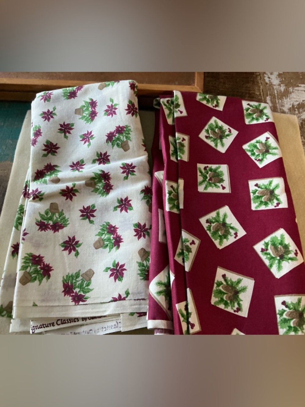 Holiday Poinsettia Fabric Bundle - White & Burgundy